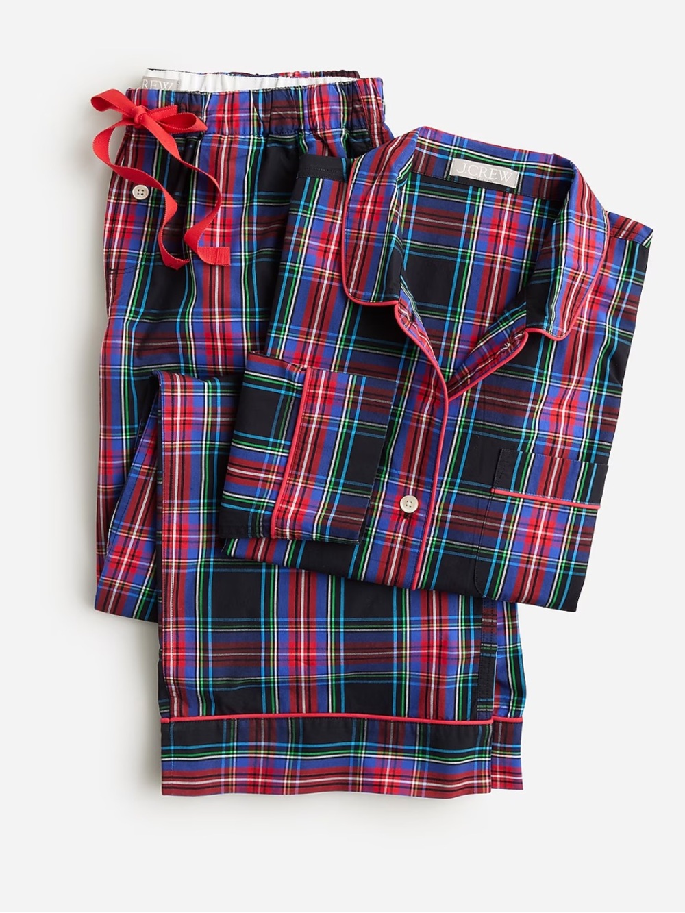 J.Crew long-sleeve cotton poplin pajama set in black stewart tartan
